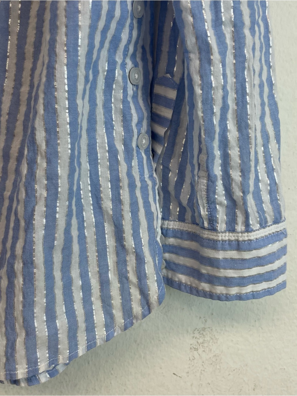 Talbots Light Blue and White Striped Popover Shirt Size L Petites - Picture 6 of 8